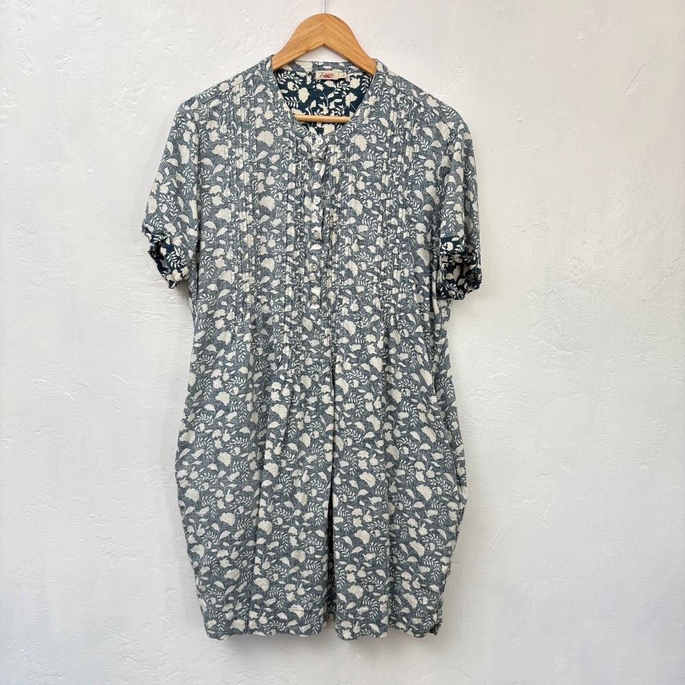 Faherty Isha Gemina Dress Women Size Large Teal Shift Floral